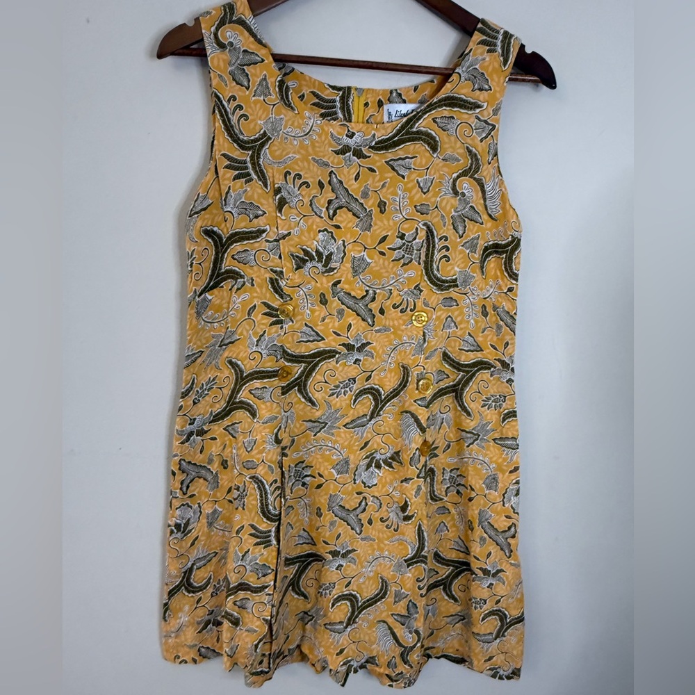 Liberty Fashions yellow floral retro Y2K romper mini dress SZ M